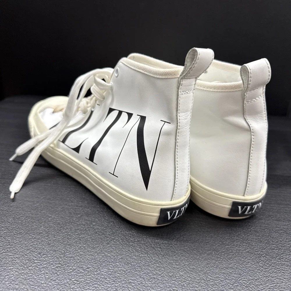 Valentino Garavani VLTN Print White Leather High-Top Sneakers Size 42  — US 8.5